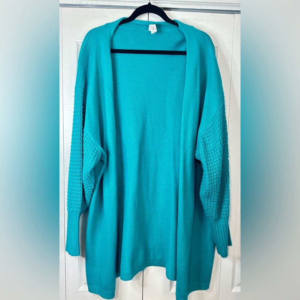 Women's Long Teal Open Cardigan